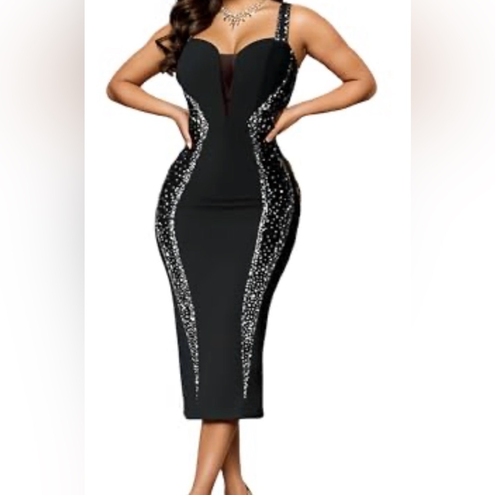 Chic Black Evening Gown with stones Detailing